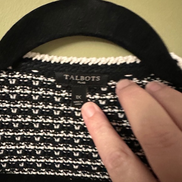 Talbots Plus 1X Black White Textured Knit Open Front Cardigan Jacket - Picture 4 of 7